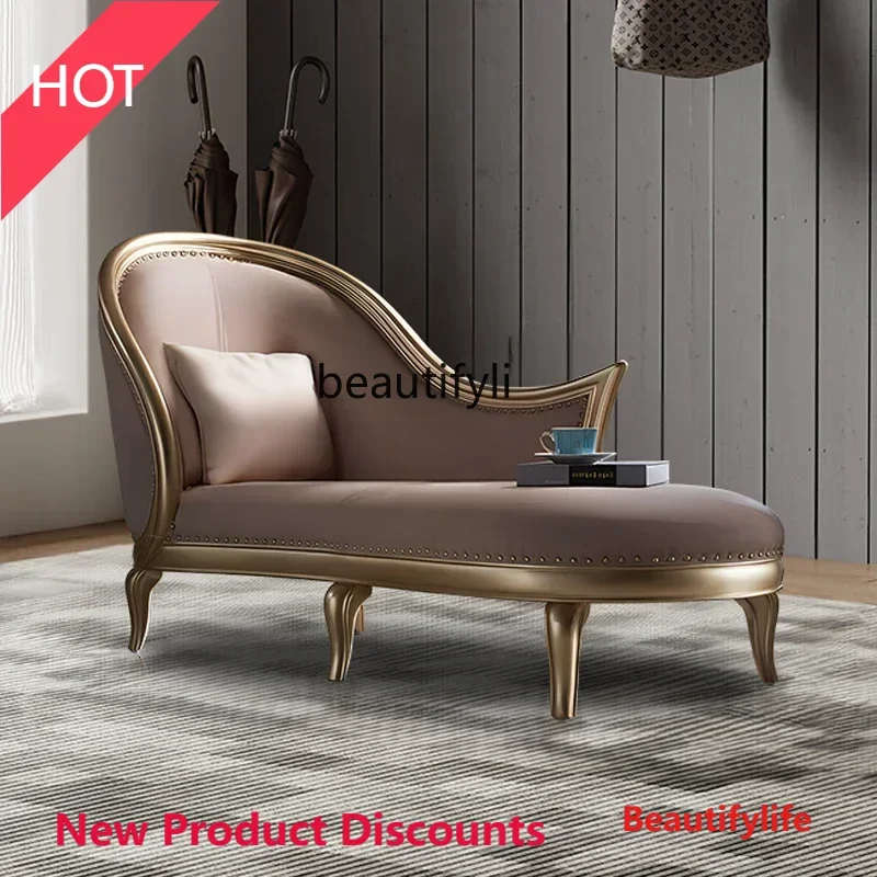 

G46 American light luxury solid wood leather art concubine chair European living room bedroom beauty couch model room sofa recl