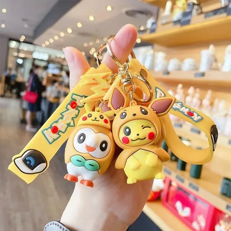 New Pokemon Keychain Figure Cosplay Pikachu Eevee Psyduck Key Anime Cartoon Creative Key Ring Pendant Kid Toy Birthday Gift