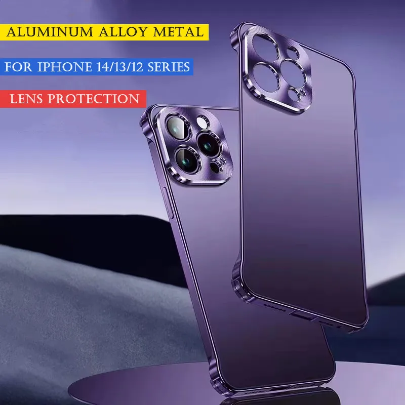 

Shockproof All Metal Armor Phone Case For iPhone 16 15 Pro Max 14 Pro 14Plus Borderless Frame With CD Lens Full Protection Cover