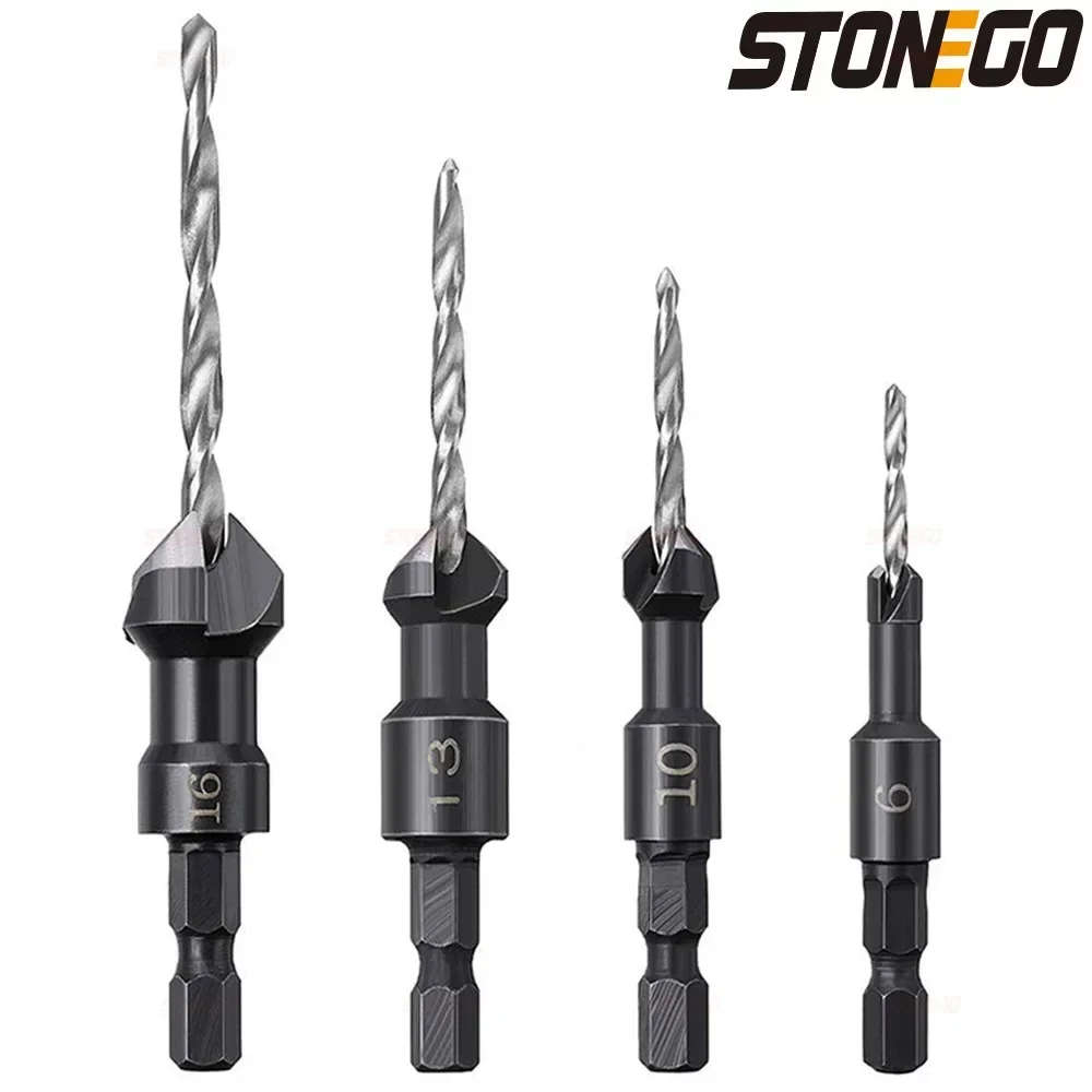 Countersink Drill Bit Set 2-In-1 Adjustable Depth Control Quick Change Hex Shank 4Pcs Woodworking Carpentry Screw Hole
