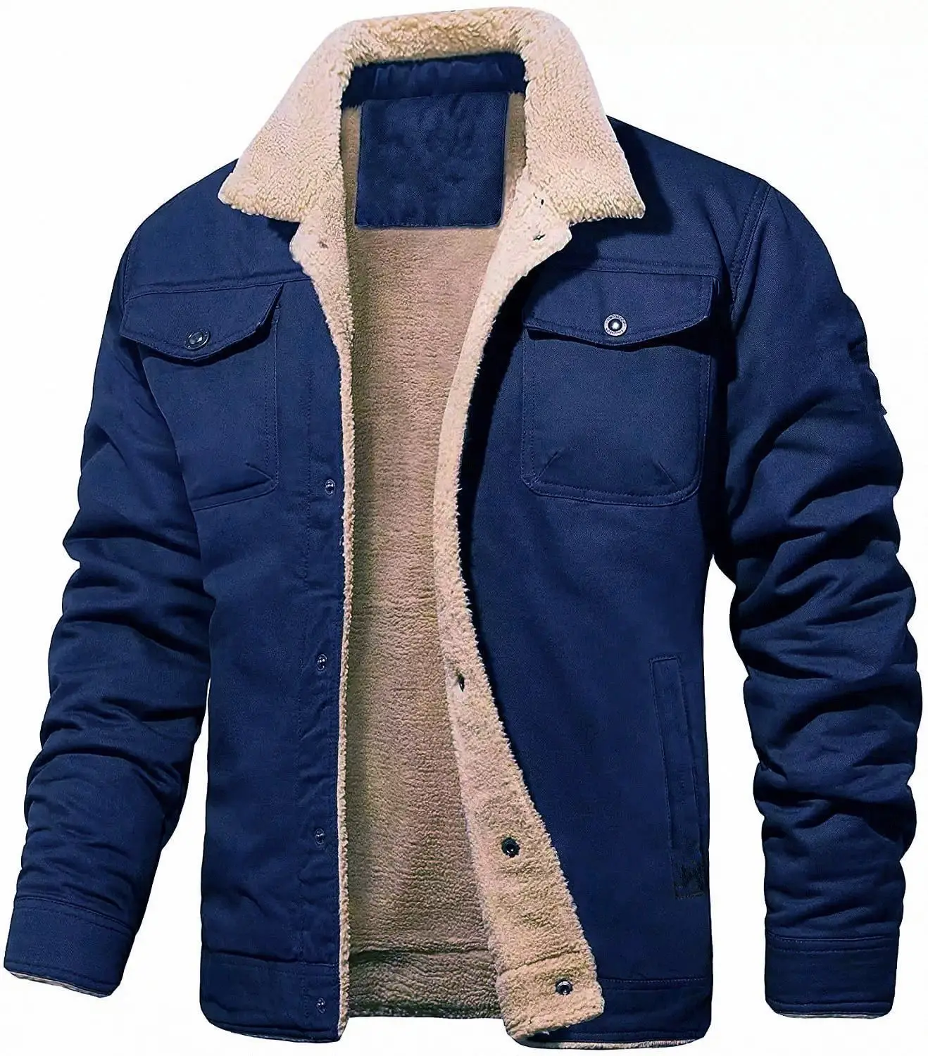 Chaqueta cálida de felpa y solapa con múltiples bolsillos para hombre, chaqueta de trabajo de algodón, chaqueta informal versátil y cómoda para hombre