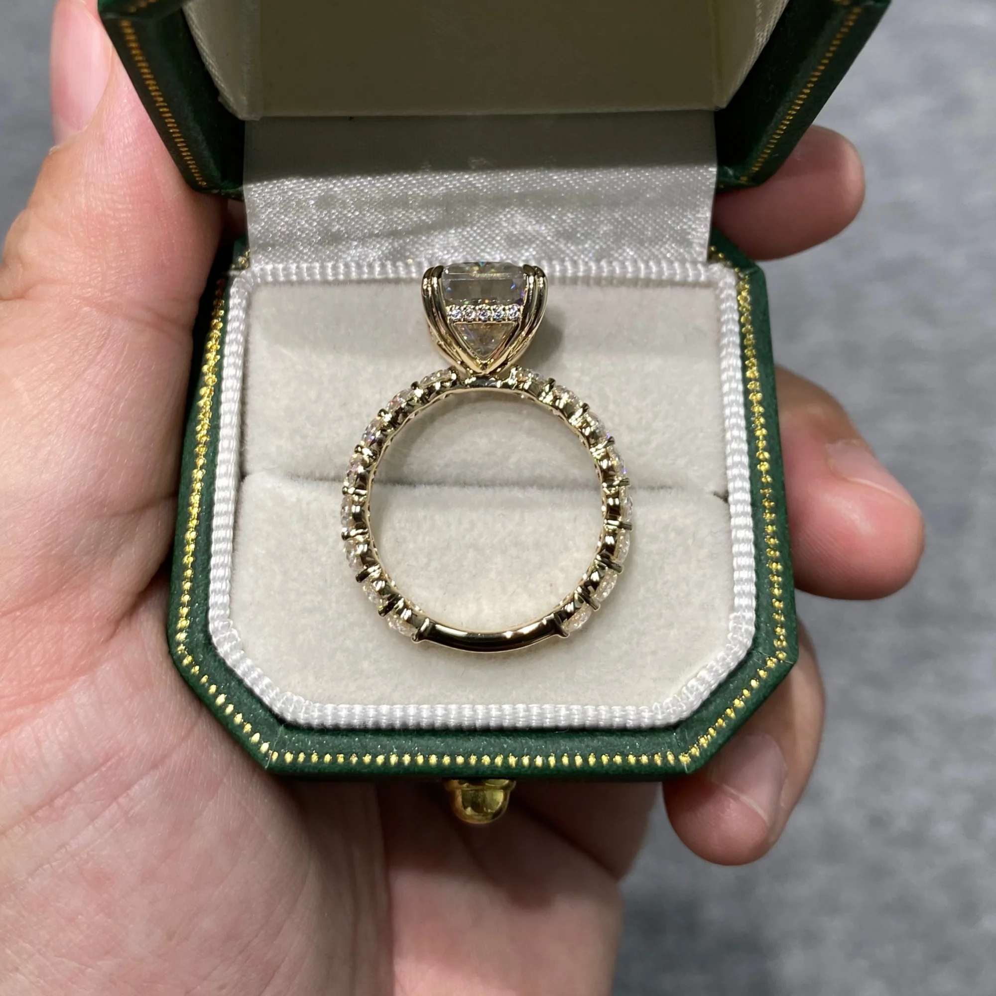 Auaogepel cincin modis Moissanite bentuk bercahaya 7 karat 9x13mm emas asli 18K 9K 14K perak 925 perhiasan mewah desainer