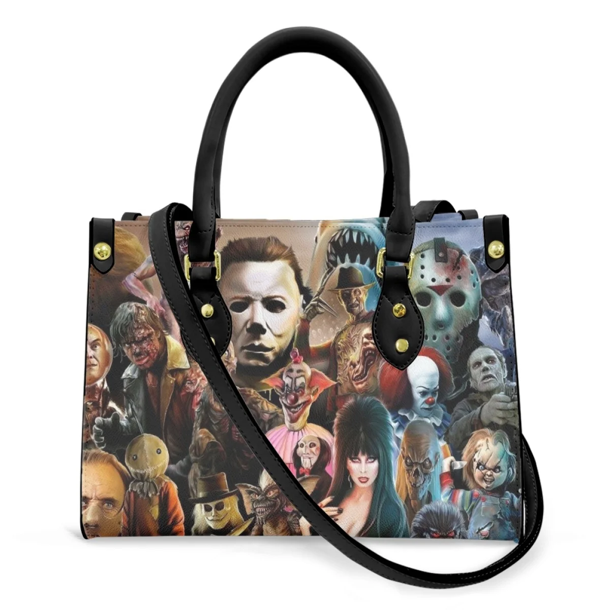 Hot Horror Movie Print Women Handbags Mini Messenger Bags Top-handle Vintage Crossbody Bags for Female Leather Totes Bolsa Mujer