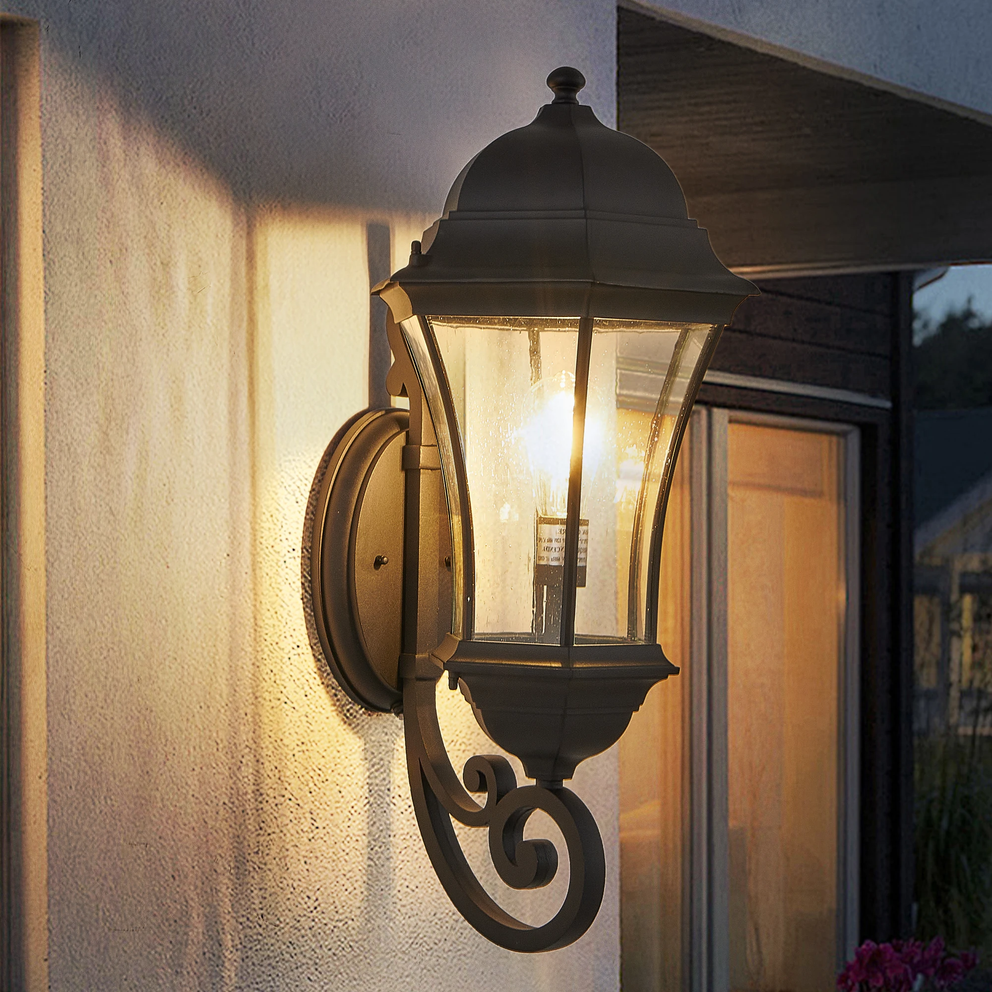 Outdoor Wall Lantern with Dusk to Dawn Sensor,Black Weatherrproof with Clear Bubble Glass,Vintage Wall Sconce (No Bulb)