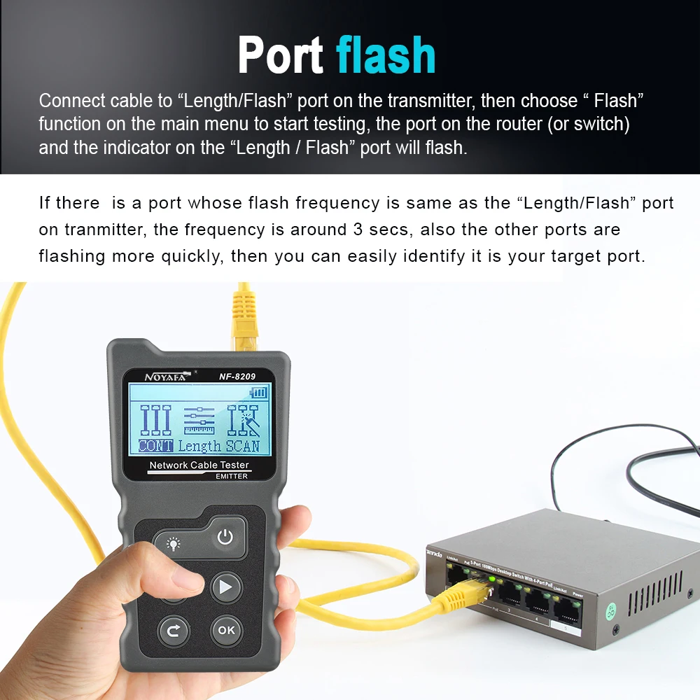 NF-488/ NF-8209 متعدد الوظائف LCD شبكة كابل تستر PoE مدقق مضمنة PoE الجهد والتيار تستر مع كابل تستر