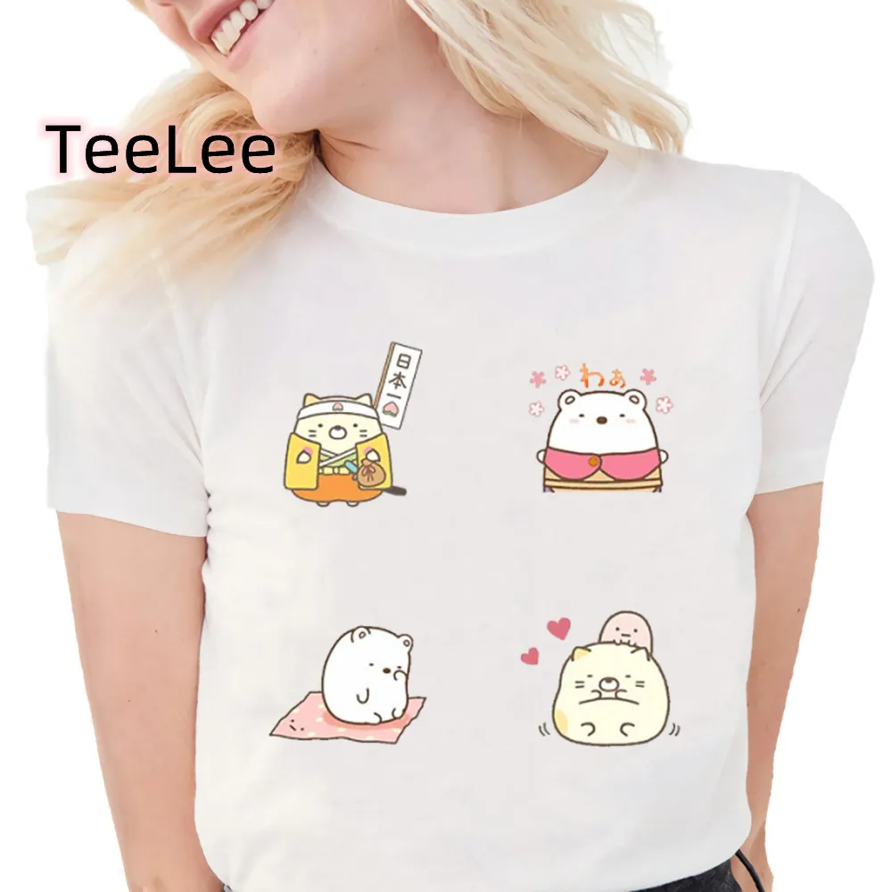 Kawaii Takoyaki T-shirts Sumikko Gurashi Women T-shirt Cute Cartoon Print Manga Tops Tee Short Sleeved Summer Graphic Shirts