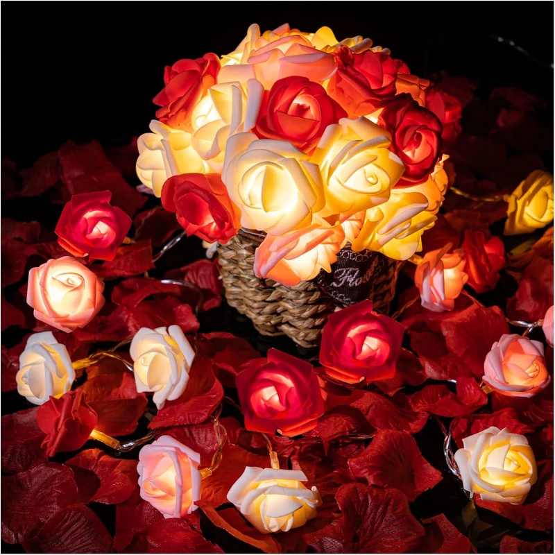 100cm LED Blume Lichterketten künstliche Rose romantische Lampe Lichterkette Girlande batterie betriebene Hochzeit Valentinstag Dekor