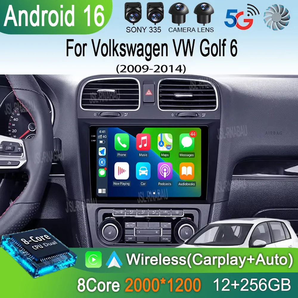 

Автомагнитола Android 16 Carplay Auto 4G+WIFI для Volkswagen VW Golf 6 2009-2014, мультимедийный видеоплеер, GPS-навигация, DSP-стерео