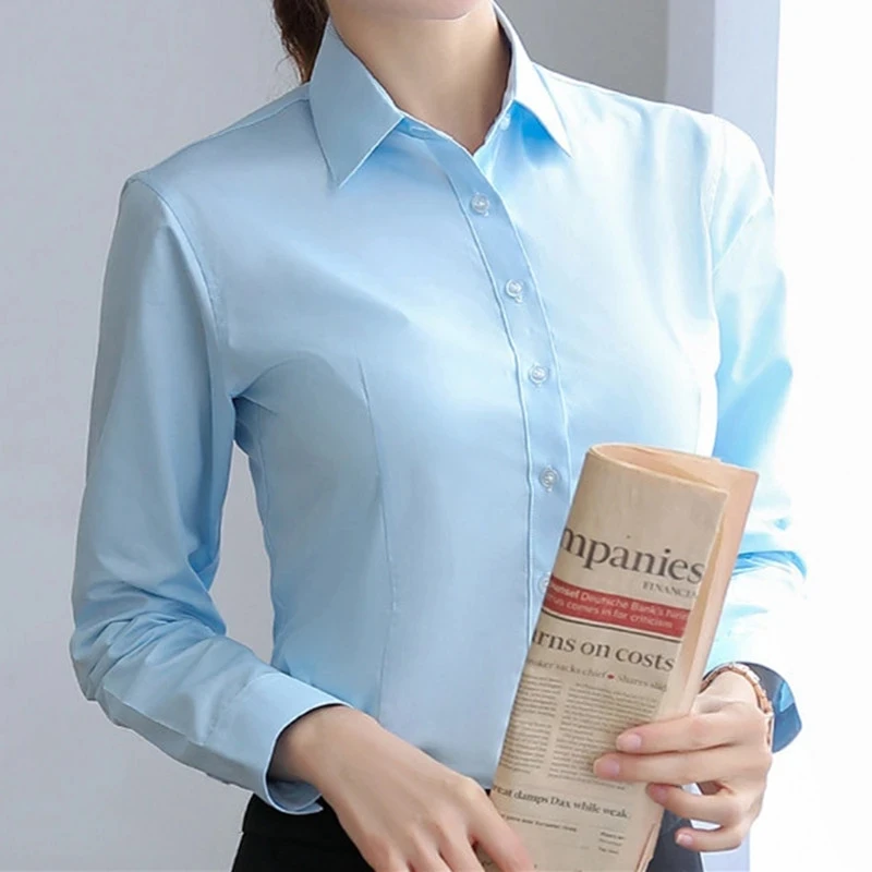 

Lady business Pink Shirts Button Solid Women work Blouses Tops Elegant Women Shirts Woman White Shirt Long Sleeve Blouse Office