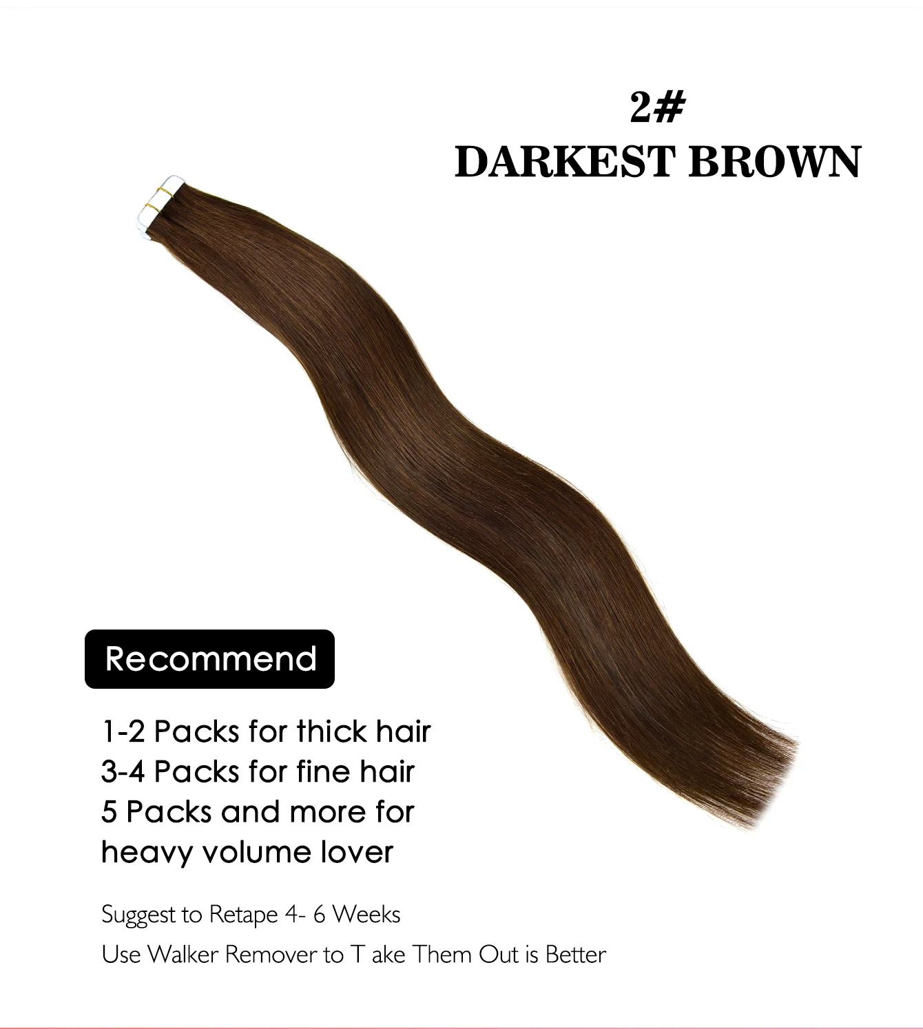 100% レミーテープでヘアエクステンション人毛本物の自然なブラジリアンヘアストレートシームレススキン横糸女性のためのダークブラウン