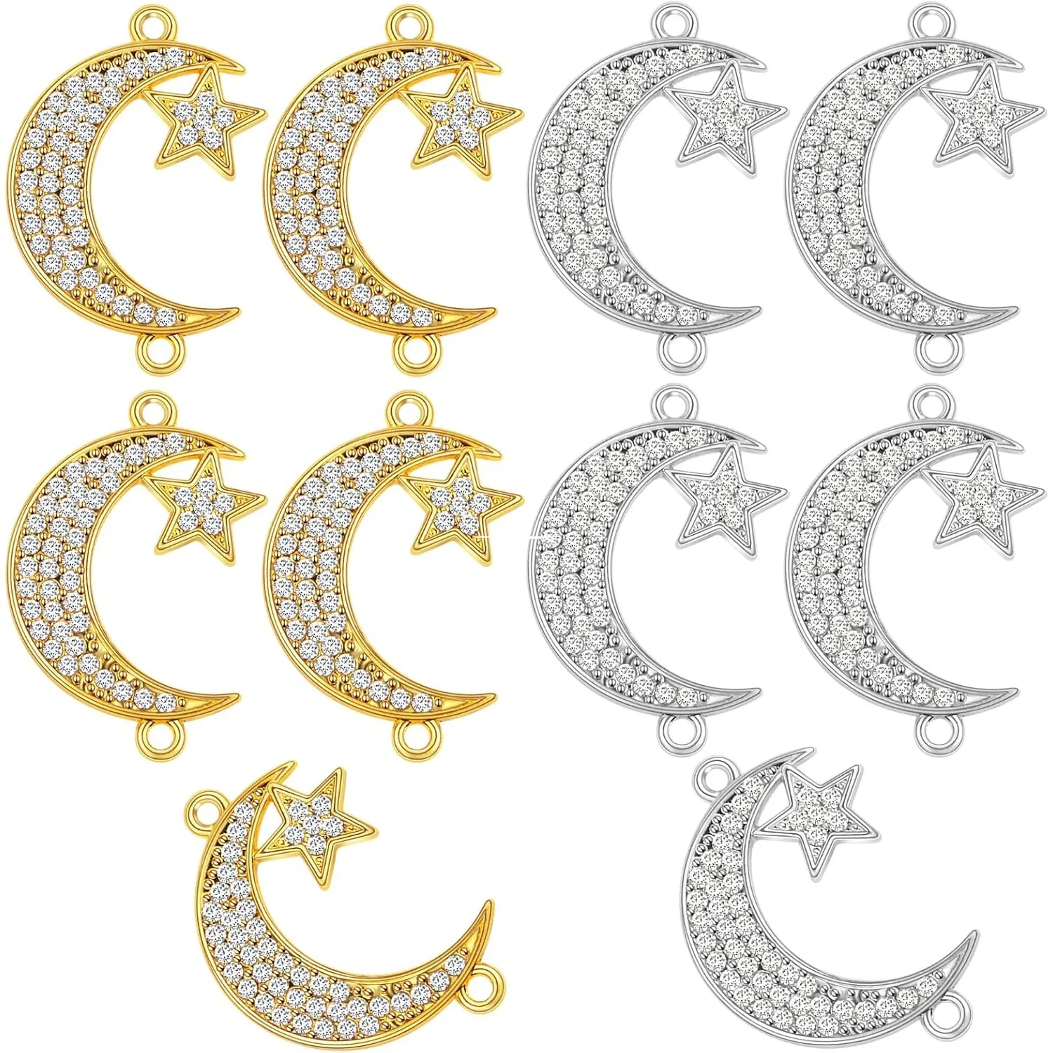 

10 Pieces Crescent Moon and Star Charms Alloy Moon Dangle Pendants with Double Loops for DIY Necklace Earrings Jewelry Making