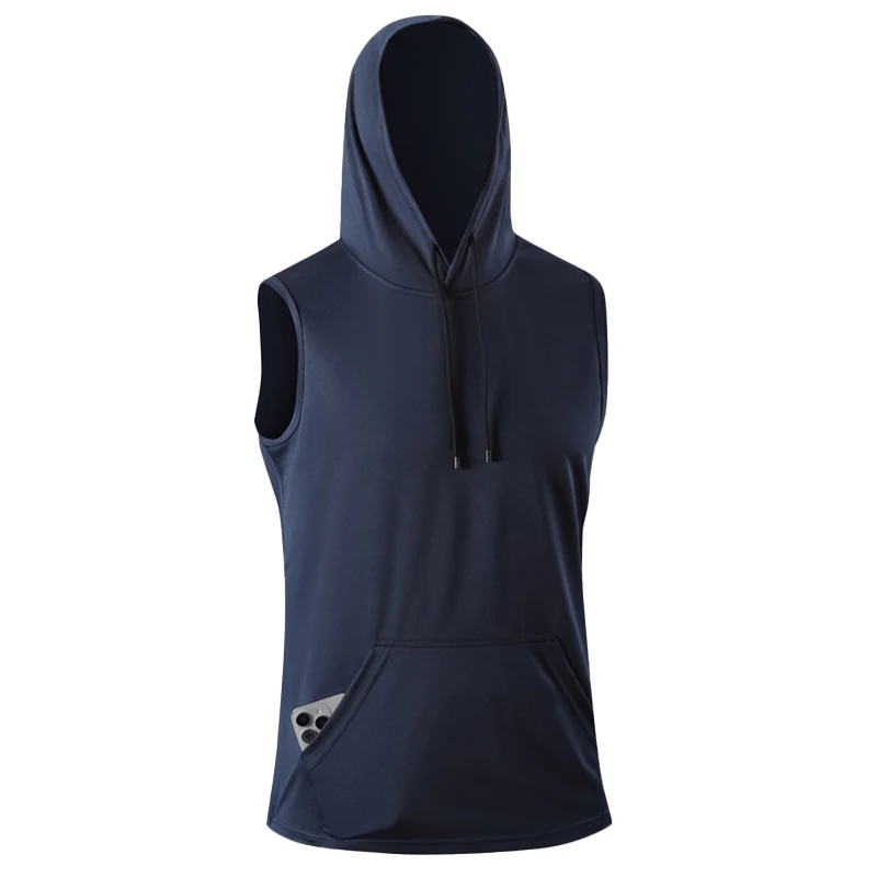 USA/EU Size Men Quick-Dry Running T-Shirts Outdoor Sport Streetwear Hoodie Vest Summer Sleeveless Shirt Gym Jogging T-Shirt