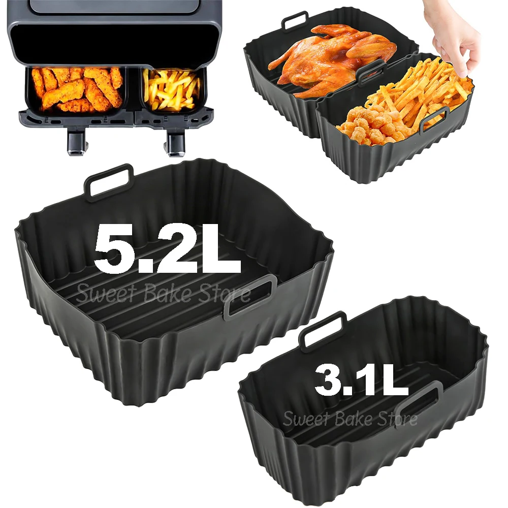 붙지 않는 실리콘 에어 프라이어 베이킹 트레이, 에어 프라이어 몰드 세트, Tefal EY901840, 타워 T17099, 에어프라이어 액세서리, 5.2L + 3.1L