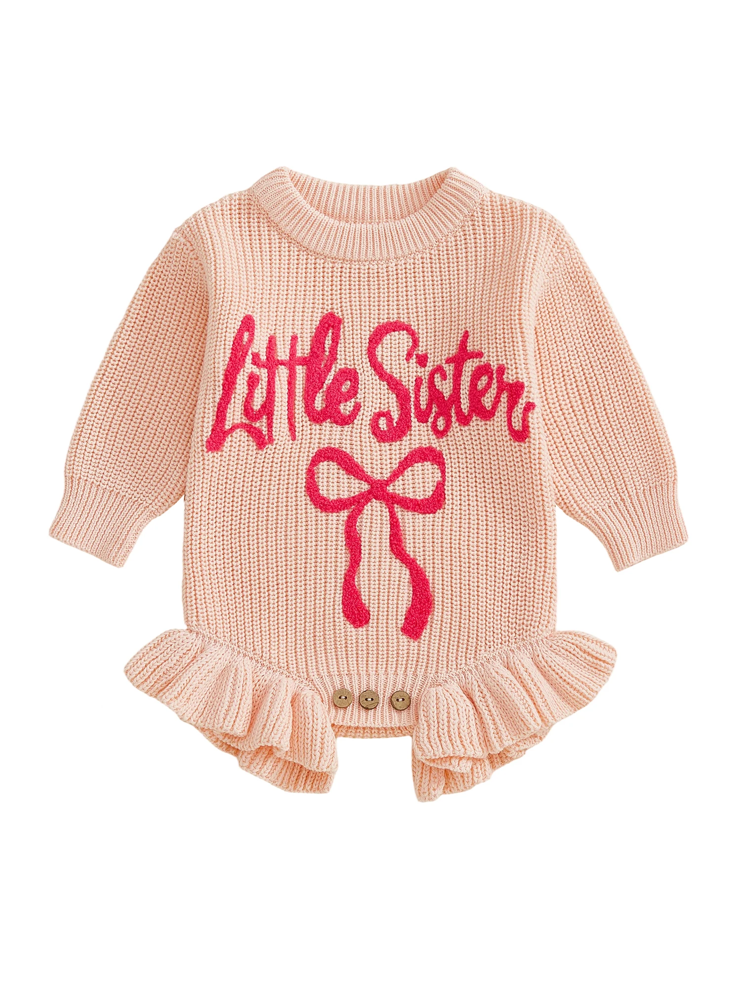 

Очаровательные комбинезоны для маленьких девочек с длинными рукавами и круглым вырезом, милые буквы, бант, вышивка и вязаный комбинезон для младенцев