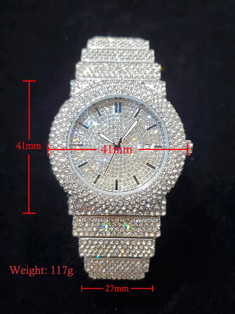 Luxury Watches For Men Full Diamond Iced Hip Hop Stylish Quartz Watch For Male Waterproof Calendar Men's Wristwatches Gift New