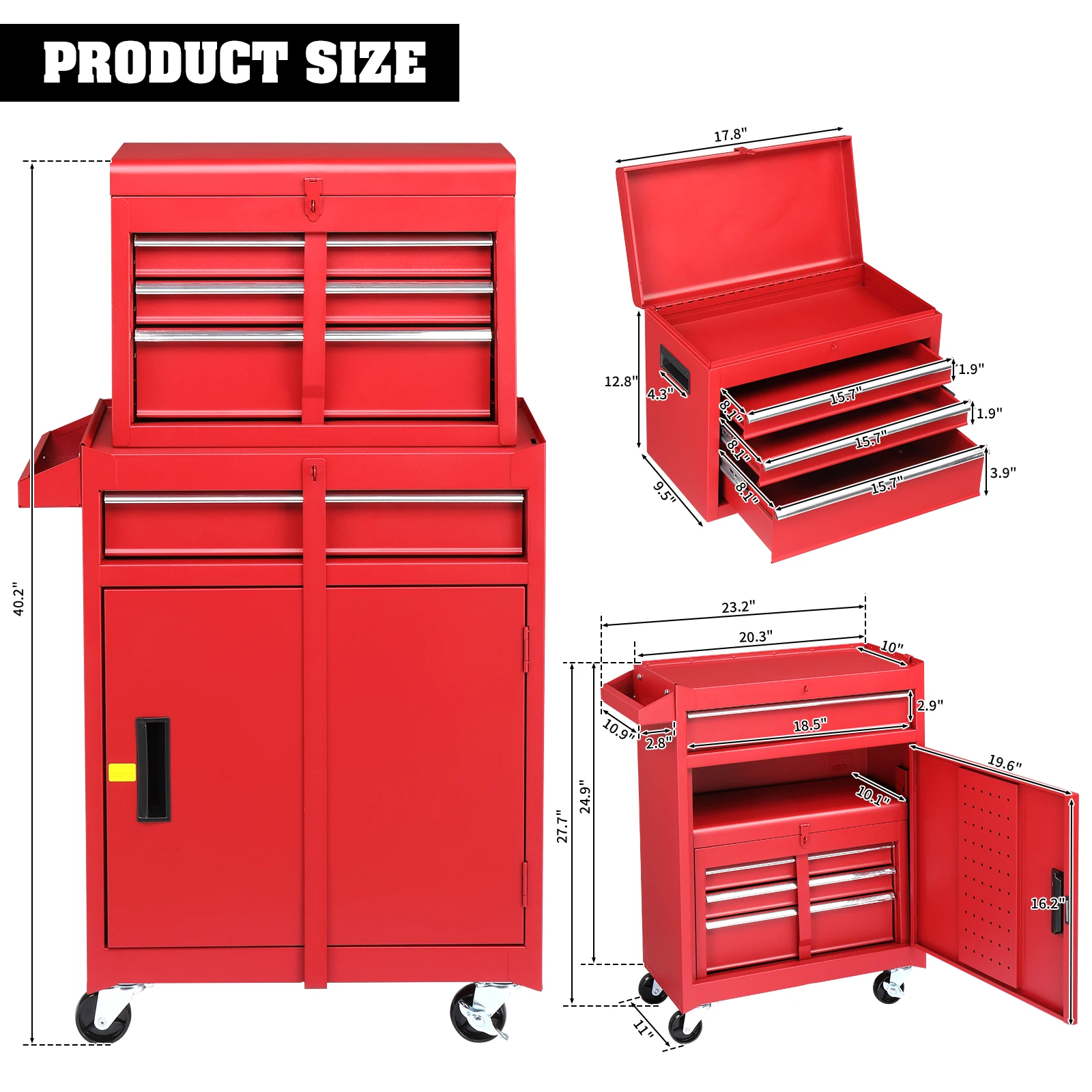 4 Drawstring Cabinet with Lock 330lb Steel Maintenance Tool Car Red