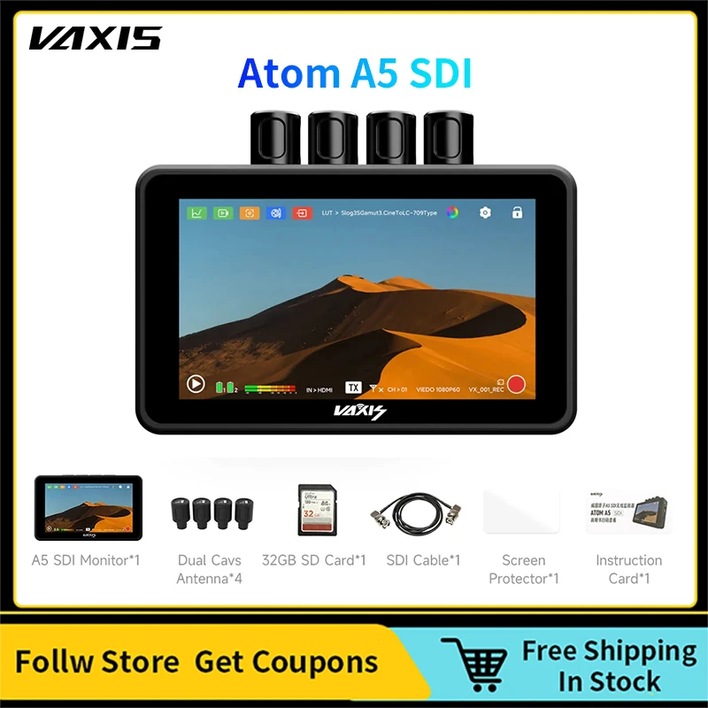 

Vaxis Atom A5 SDI 5.5 inch 2000 ints Wireless Monitor Touchscreen Display RX & TX Mode Switching 300M Transmission distance ﻿