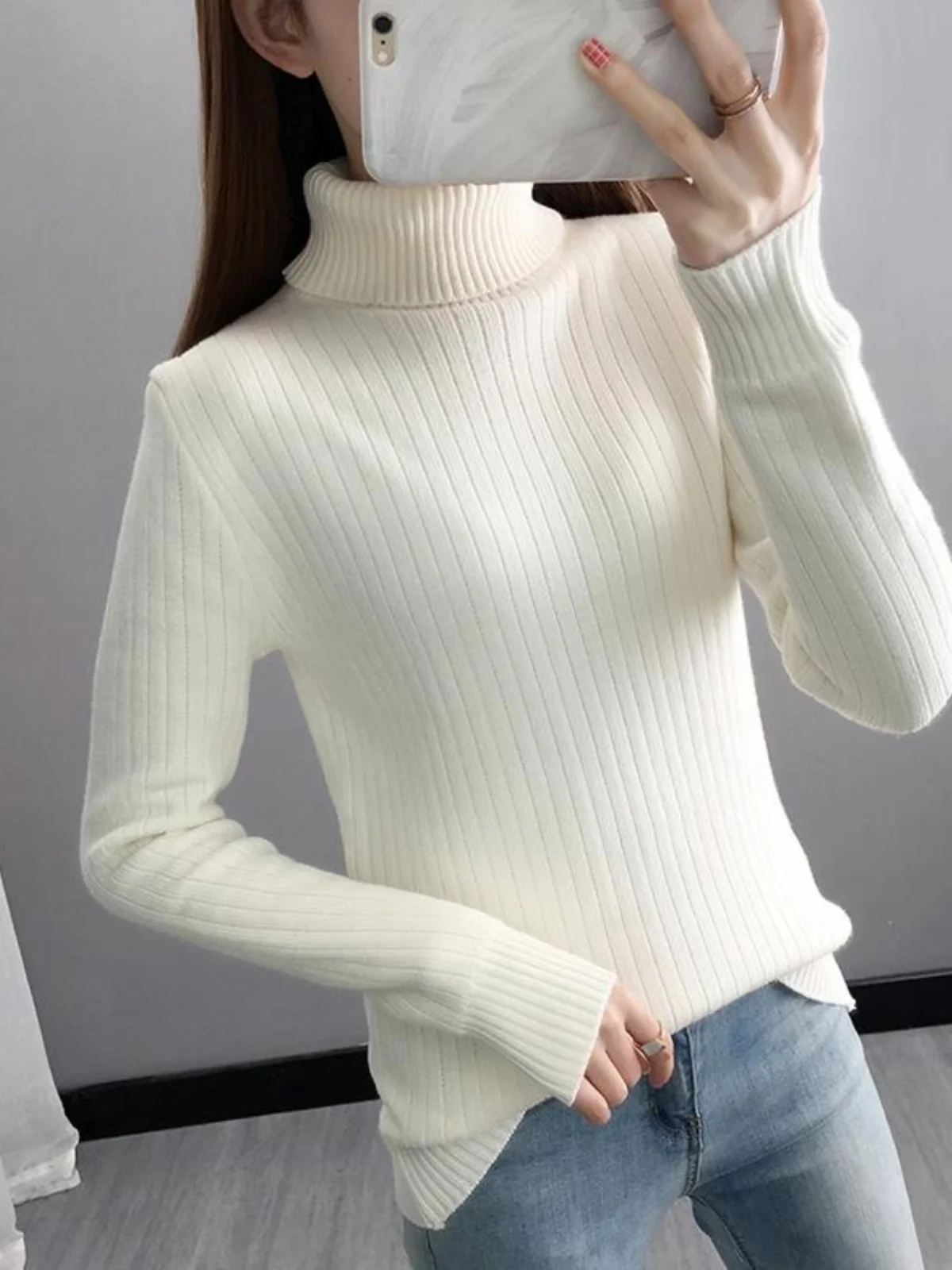 

Thiened High Collar Fce Knitted Sweater Women's Autumn Winter New Sle Warm Slim Fit Inner Match Woolen Knit Base irt