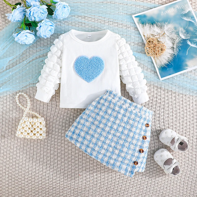 Autumn Newborn Baby Girl Clothes Sets Long Sleeve Tops+Plaid Skirt 2 Piece Suits Kids Girls Outfits Fashion Baby Party Clothing