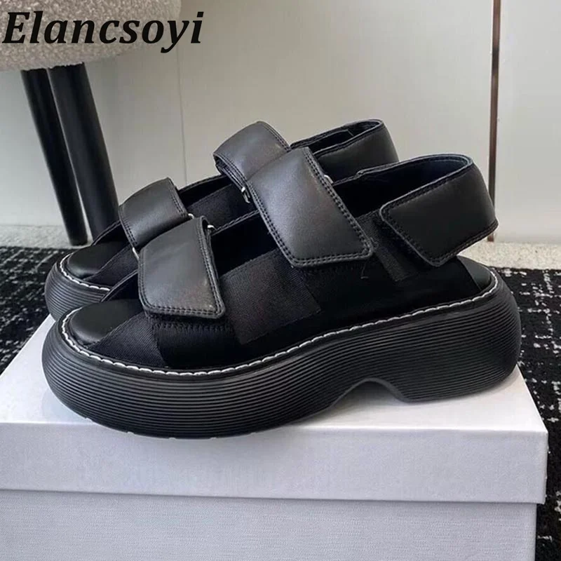 

Genuine Leather Back Strap Flat Sandalias Women's Closed Toe Thick Bottom Heighten Sandals Summer Vacation Shoes Gladiator