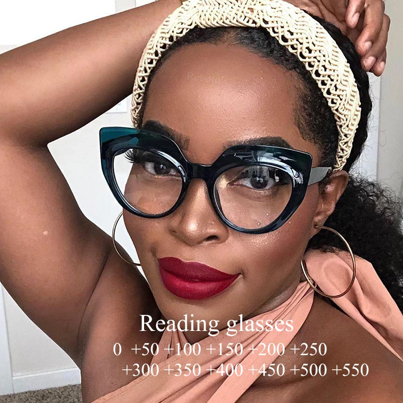 New Cat Eye Large Frame Reading Glasses Frame Retro Anti-blue Light Presbyopic Glasses Customized Prescription Optical Eyewear