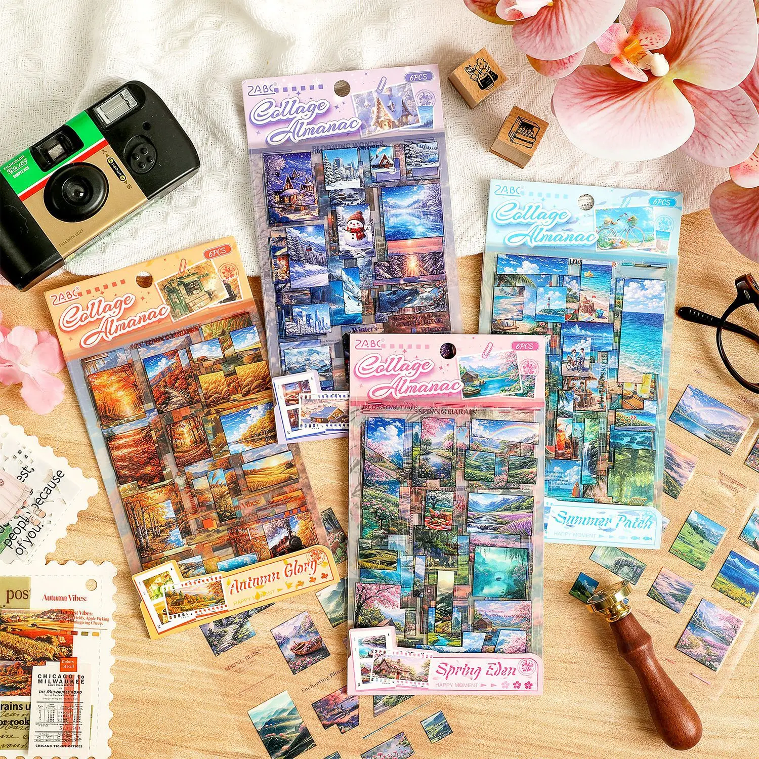 1pack/6pcs Beautiful Scenery Flat Stickers, Nature Landscape for DIY Handmade Album Scrapbooking Decor Paper Supplies