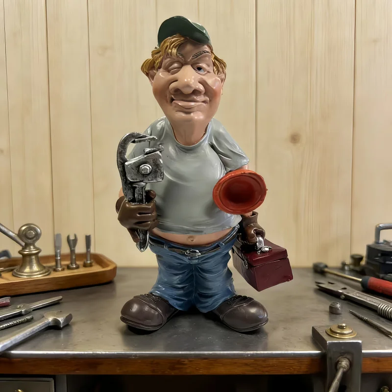 Vintage Plumber Statue Ornament，Plumber theme with tools，Home、Office、Studio Decoration，Unique gifts for plumbers