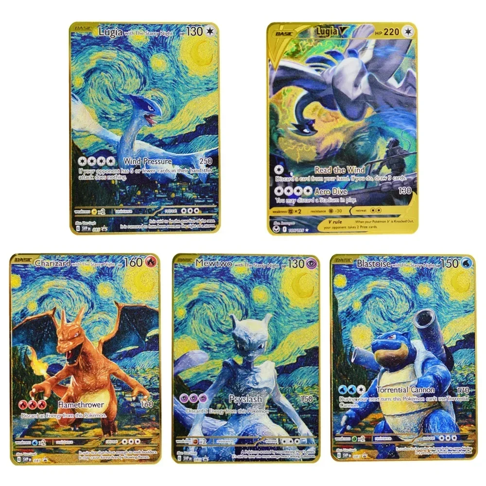 

5Pcs Metal Pokemon Letters Pokémon Metal Cards Charizard Vmax Pikachu Mewtwo Vstar Golden Card Anime Games Iron Letter Kids Toys