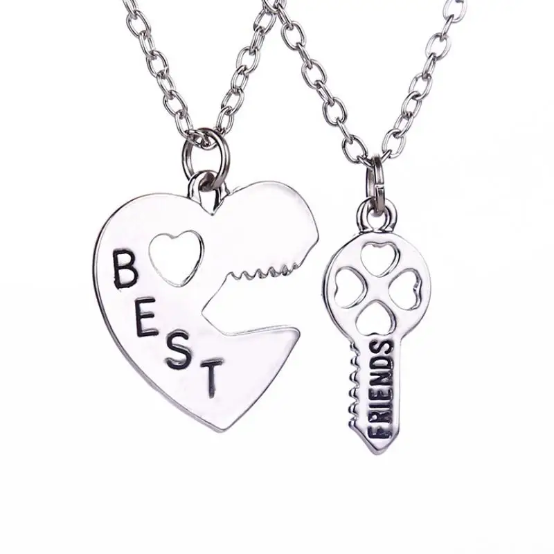 2Pcs/Set BFF Jewelry Heart Lock And Key Design Best Friends Necklaces For Soul Mate Friendship Gift Never Depart Forever Girls