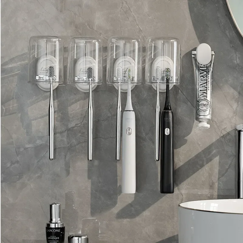 Self-designed Toothbrush Holder Storage Rack Bathroom Wall Hanging Mouthwash Cup Free Punch Cylinder Holder Set