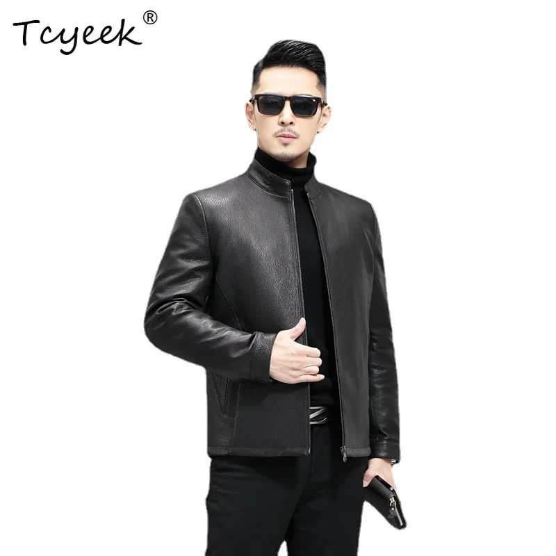 

Tcyeek Goatskin Autumn Winter Trendy Lapel Black Detachable Down Liner Men's Genuine Leather Jacket Jaquetas Masculino 가죽자켓