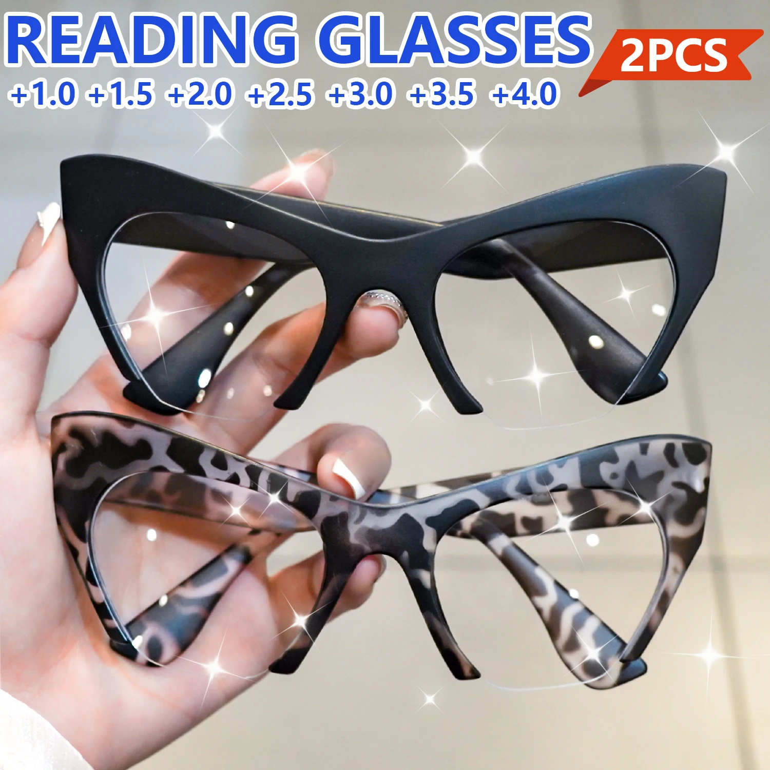 2 Stück stilvolle Cat-Eye-Lesebrille mit großem Rahmen, einfache Retro-Lesebrille, geeignet für Männer und Frauen – Detail 2