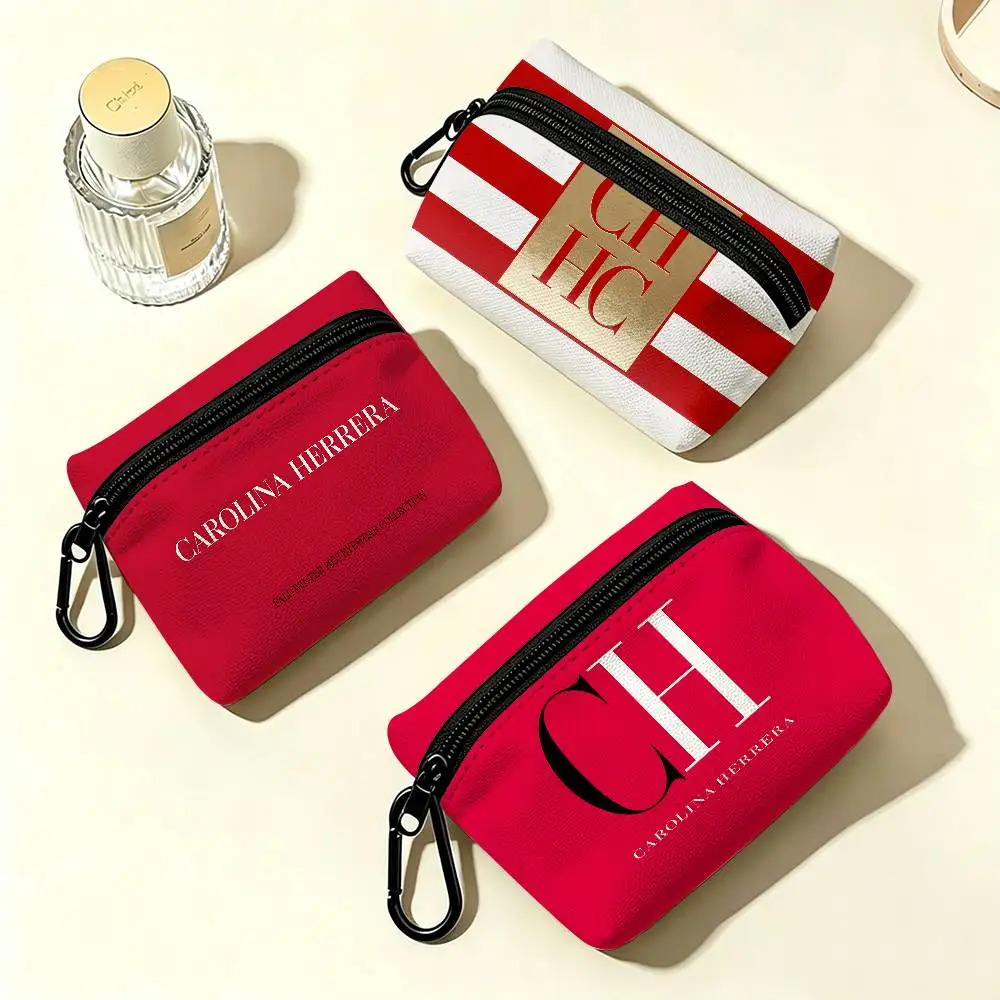 C-CarolinaS Fashion H-HerreraES Lightweight Oxford Fabric Coin Purse Carabiner Hook Design Mini Card Key Organizer Bag