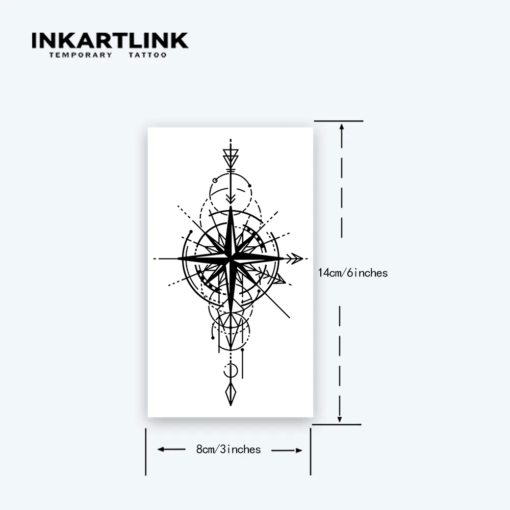 Compass temporary tattoo sticker, waterproof magic tattoo, lasts to 15 days fake tattoo, semi permanent tattoo