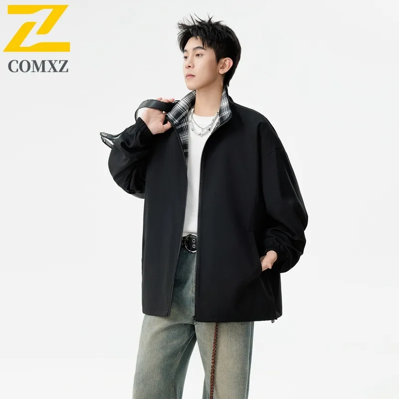 

Men Color Block Jacket American Style Vintage Loose Coat Spring Autumn Trendy Casual Outwear Outdoor Sports Streetwear Fashion