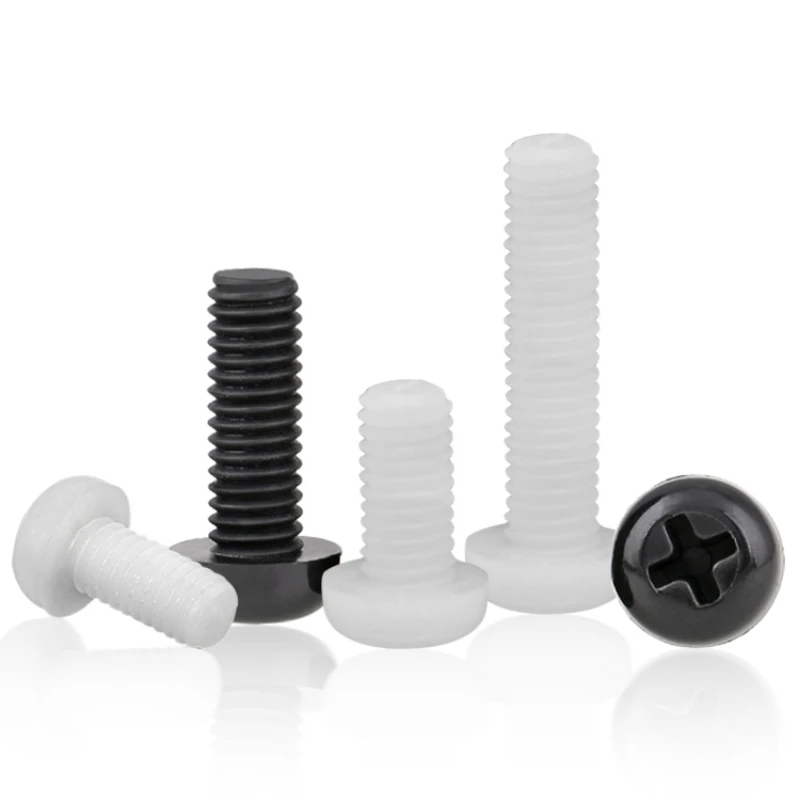 100/ 50/ 20pcs Metric Thread Black White Nylon Plastic Phillips Pan Head Cross Round Screw Bolt L= 4-60mm M2 M2.5 M3 M4 M5 M6 M8