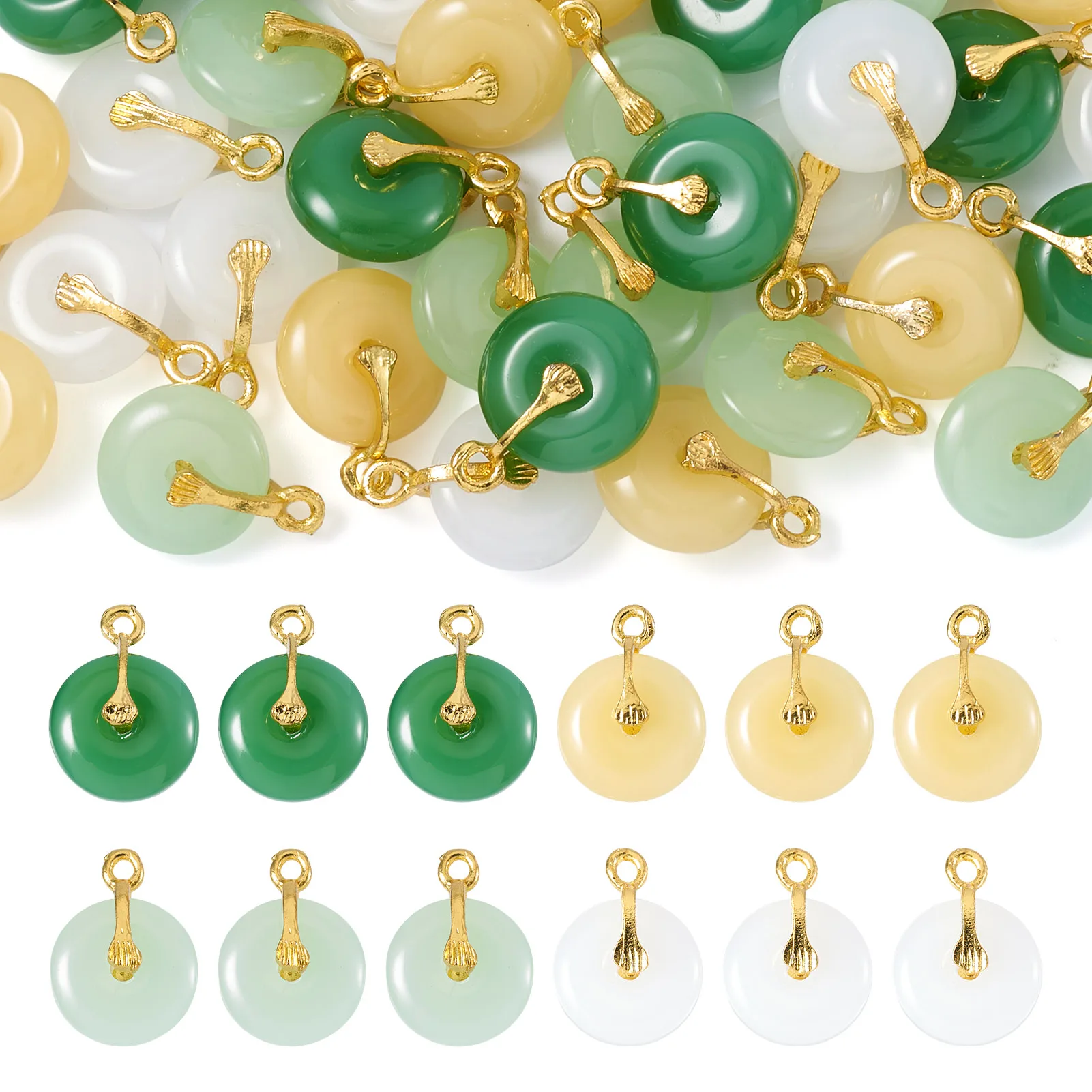 

36pcs 4 Colors Glass Donut Pendants With Golden Alloy Findings for Diy Women Necklace Earrings Jewelry Making Accessories