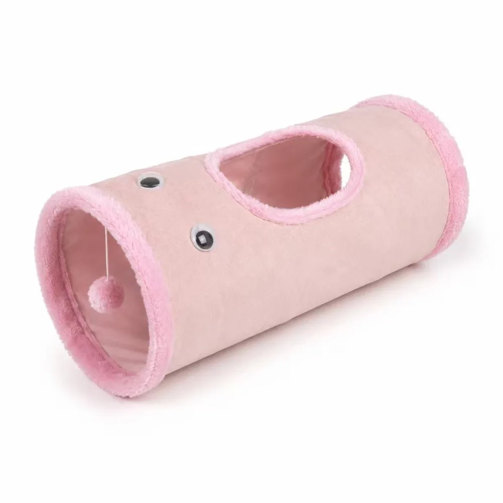 Comfortable 19.7 Inches Long Cat Tunnels Foldable Soft Suede Channel with a Ball Breathable Cat Cave for Indoor