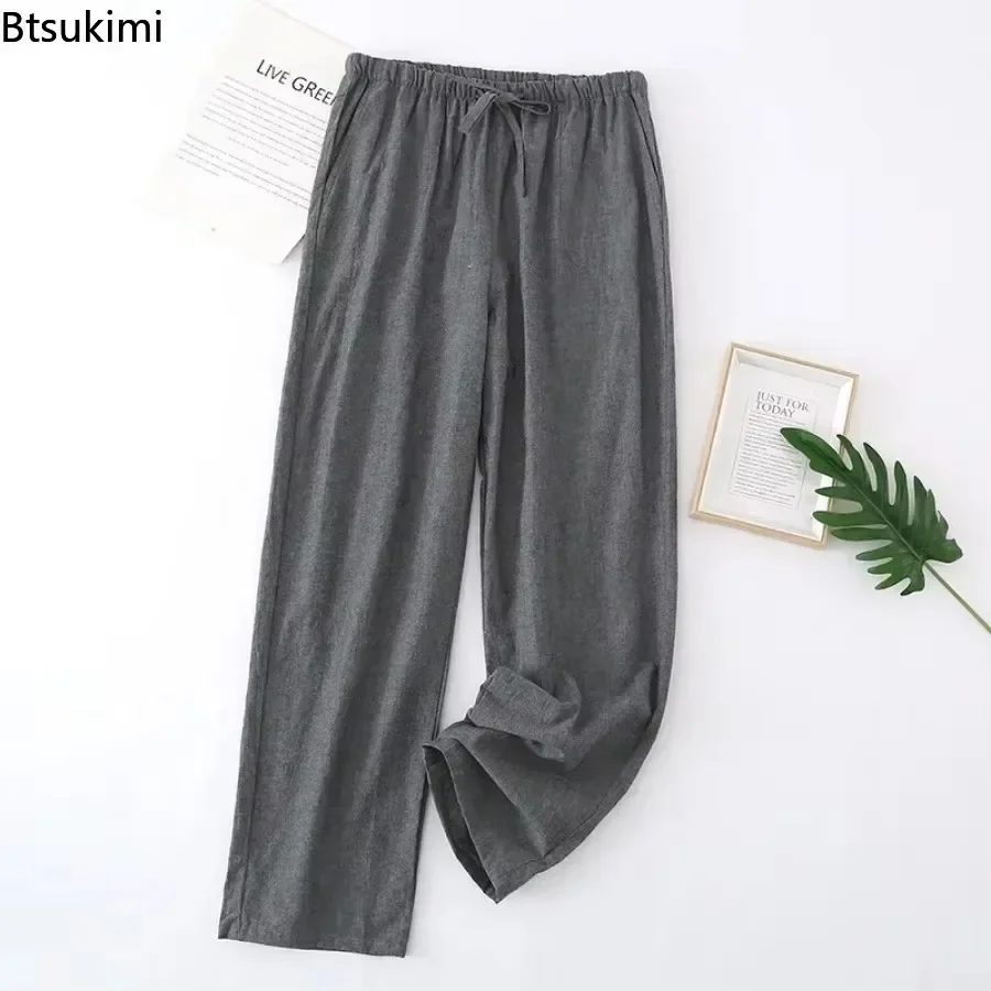 2025 Men's Casual Pajamas Pants 100% Cotton Pants Male Loose Spring Autumn Summer 100% Cotton Casual Loungewear Men Sleep Pants