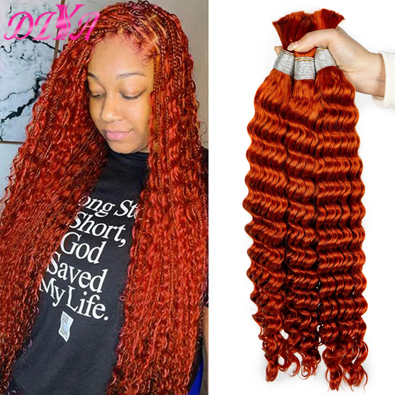 20 26 28 Inch Bulk Human Hair for Braiding Ginger Orange Deep Wave Human Hair Bundles No Weft Bundles for Women Hair Extensions