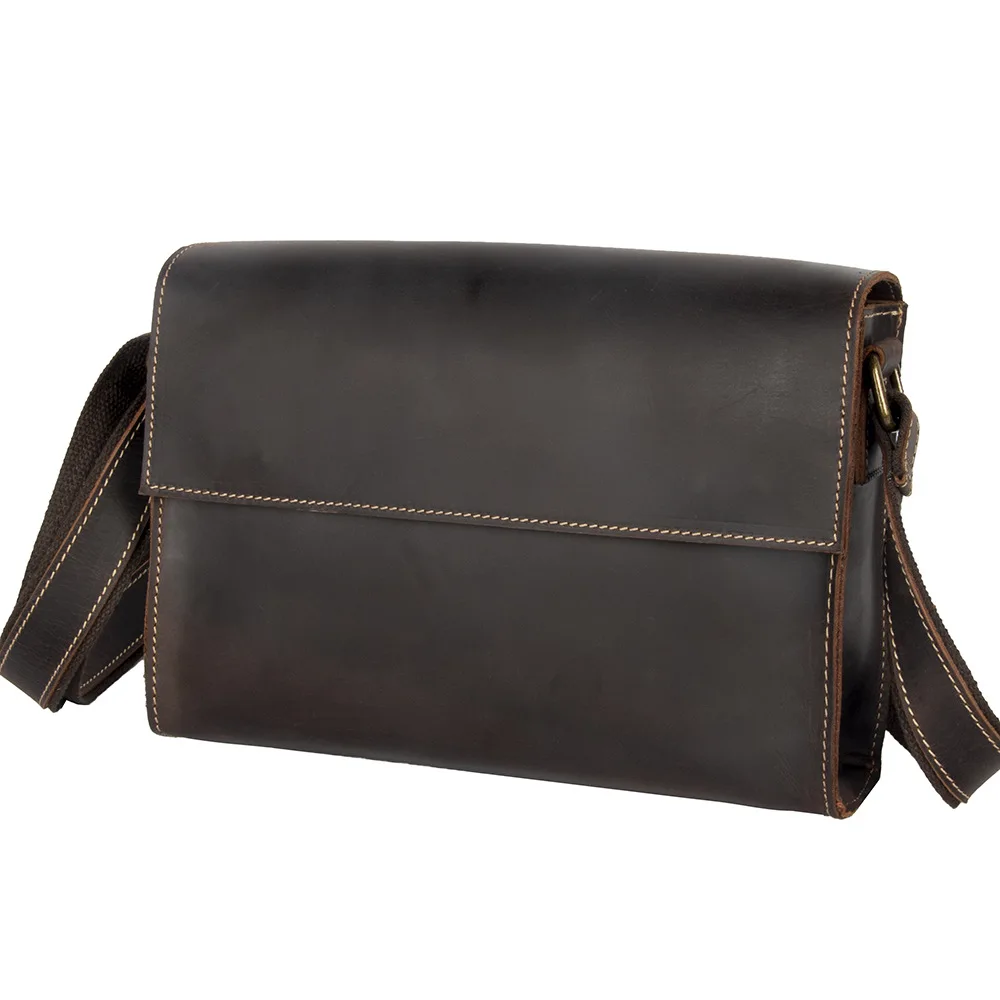 Top Grain Leather Men's Messenger Bag Vintage Shoulder Crossbody Bag