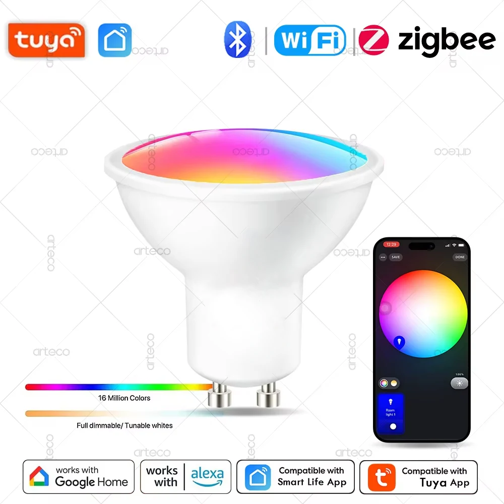 Tuya GU10 Lampadina A LED Wifi Zigbee Bluetooth, Lampada LED Intelligente Dimmerabile RGB + Cct, Faretto, Lampadina A LED Funziona Con Alexa Amazon Google-image