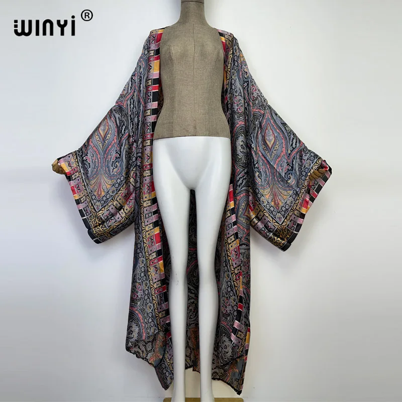 WINYI African national stylowy nadruk na plaży czeski długi kardigan Cover-up stitch Casual Boho luźne przyjęcie świąteczne kimono coat