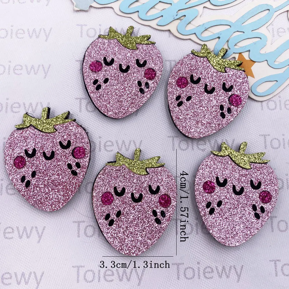 6pcs Felt Fabric Colorful Glitter 3D Bepowder Cartoon Strawberry Patch Applique Sewing Christmas Decor DIY Bow Crafts Supplies 1