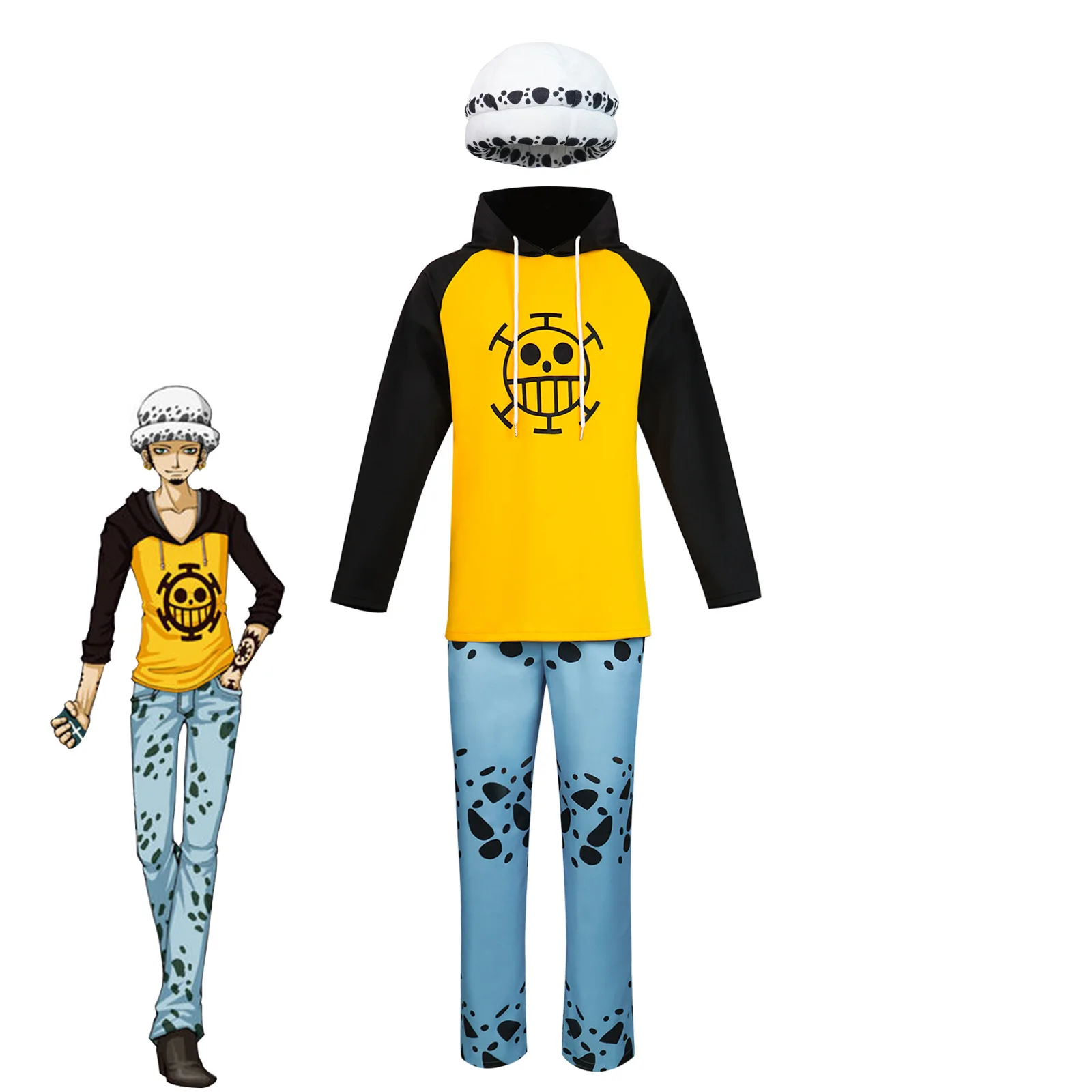 ONE PIECE Trafalgar D Water Law Anime Cosplay Costume windbreaker Jacket Pants Hat Sweatshirt Suit Halloween Uniform Full Set