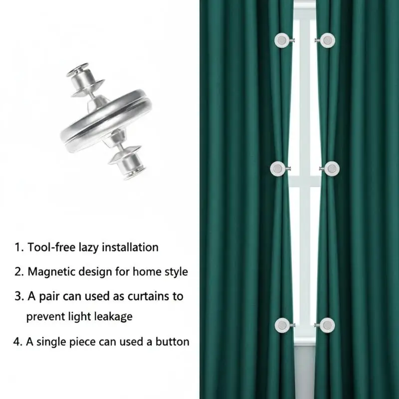 1Pair Adjustment Window Screen Close Magnet Buckle Curtain Magnetic Button Detachable Curtain Fix Fastener Clip Prevent Light
