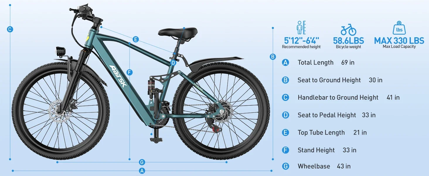 Aairsk GT900 Erwachsenen-Elektrofahrrad 250W Motor E-Bike 36V 13Ah Akku 26 Zoll Reifen E-Mountainbike für Fitness und Training – Detail 11