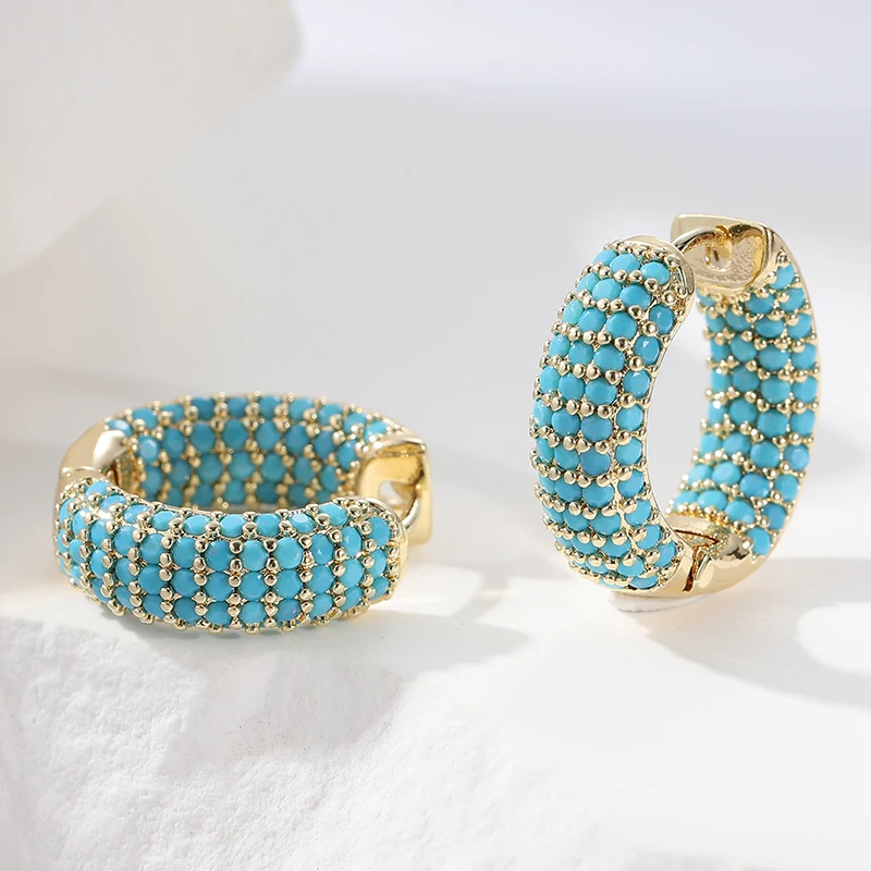 Classic Inlay Green Crystal Zirconia Small Hoop Earrings For Women Unique Earrings Cartilage Piercing Gold Plated Jewelry