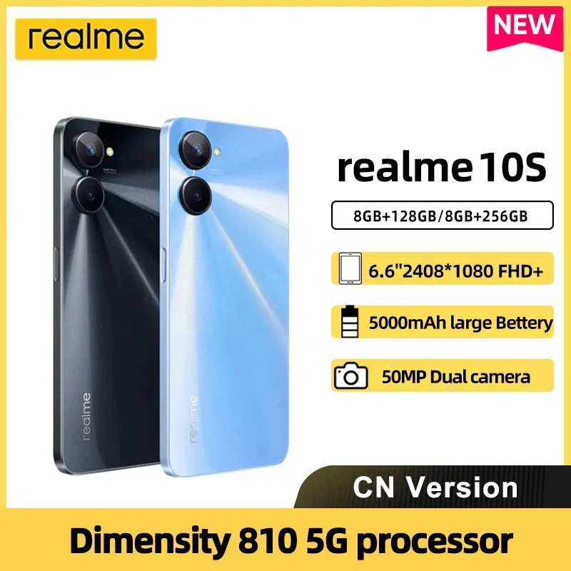 

World Premiere Realme 10S 5G Cellphone Dimensity 810 5G Processor 6.6'' FHD+ 50MP Camera 5000mAh 33W Charge Android Mobilephone