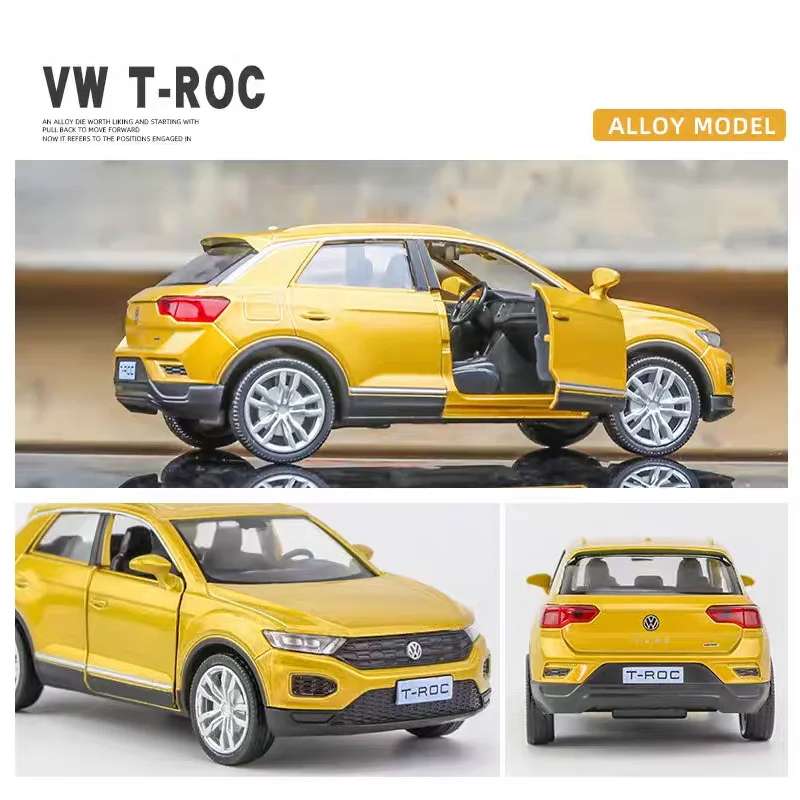 Volkswagen T-ROC SUV simulación Diecast y vehículo de juguete extraíble y puertas abiertas RMZ city 1:36 coche en miniatura de aleación regalos para niños
